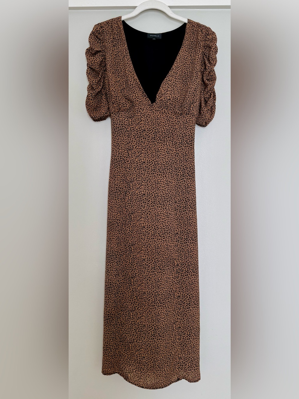 Majorelle Tamra Leopard Midi Dress Size S Puff Sleeve V Neck Revolve
